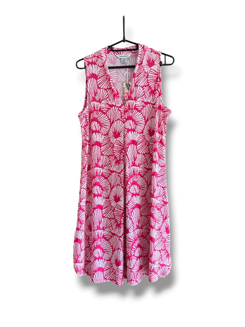 Tommy Bahama Pink and White Tropical Print Sleeveless V-Neck Dress